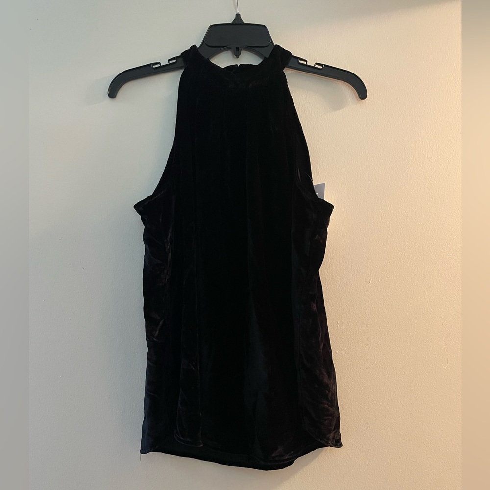 NWT LOFT Velvet Shirred Black Halter Top Medium